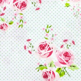 Fabric Gutermann X Birch Summer Loft Roses 110cm X 10Mt 100% Co White-Soft Green-152