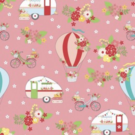 Riley Blake Printed Cotton - Vintage Adventures Pink 112cm