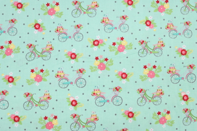 Riley Blake Printed Cotton - Vintage Pushbikes Aqua 112cm